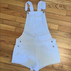 White Denim Short Overalls
